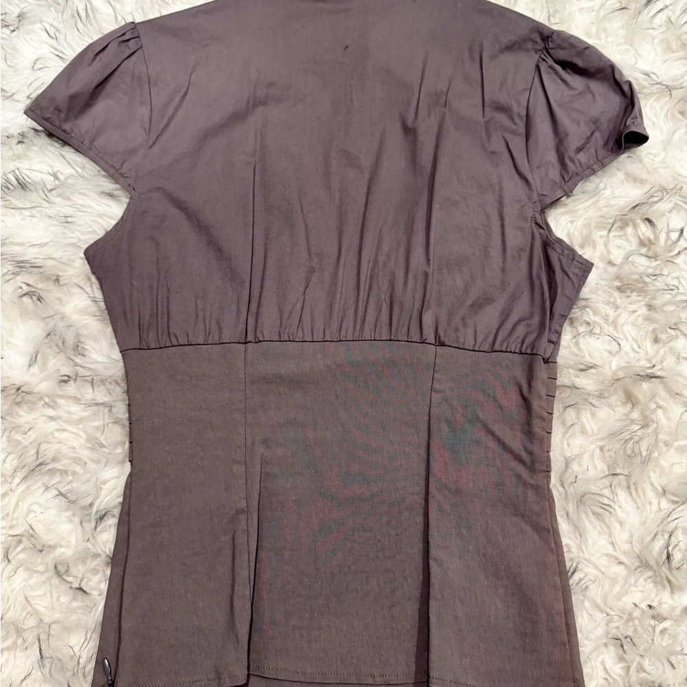 Oh Yes Gray Sheath Blouse with Mock Neck and Puff Sleeves - Picture 4 of 5